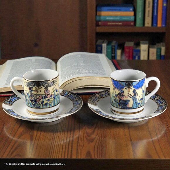 Vintage Limoges Egyptian Espresso Cup and Saucer Set Royal Porcelain EGP France - Picture 2 of 11